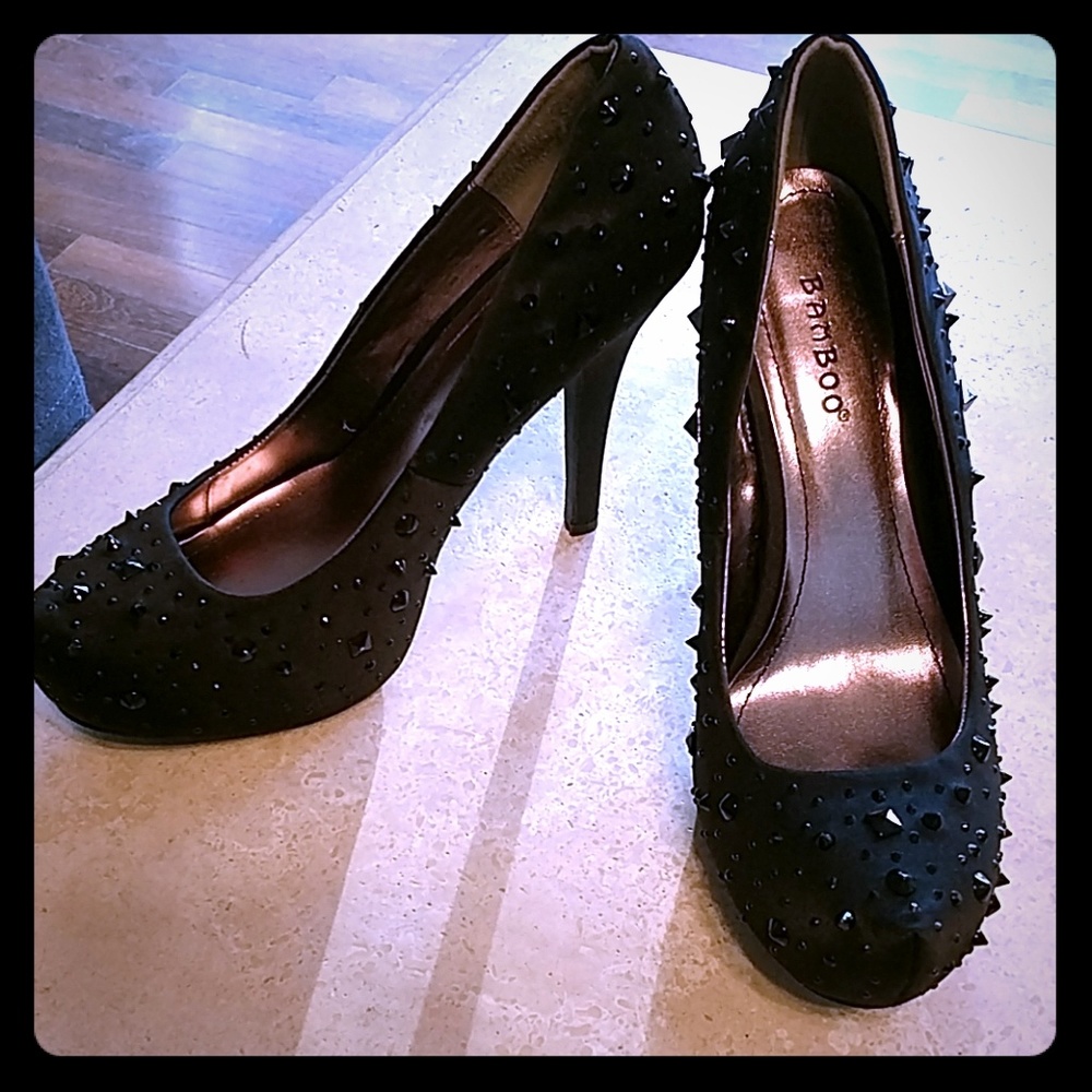Bamboo Black Spike Heels